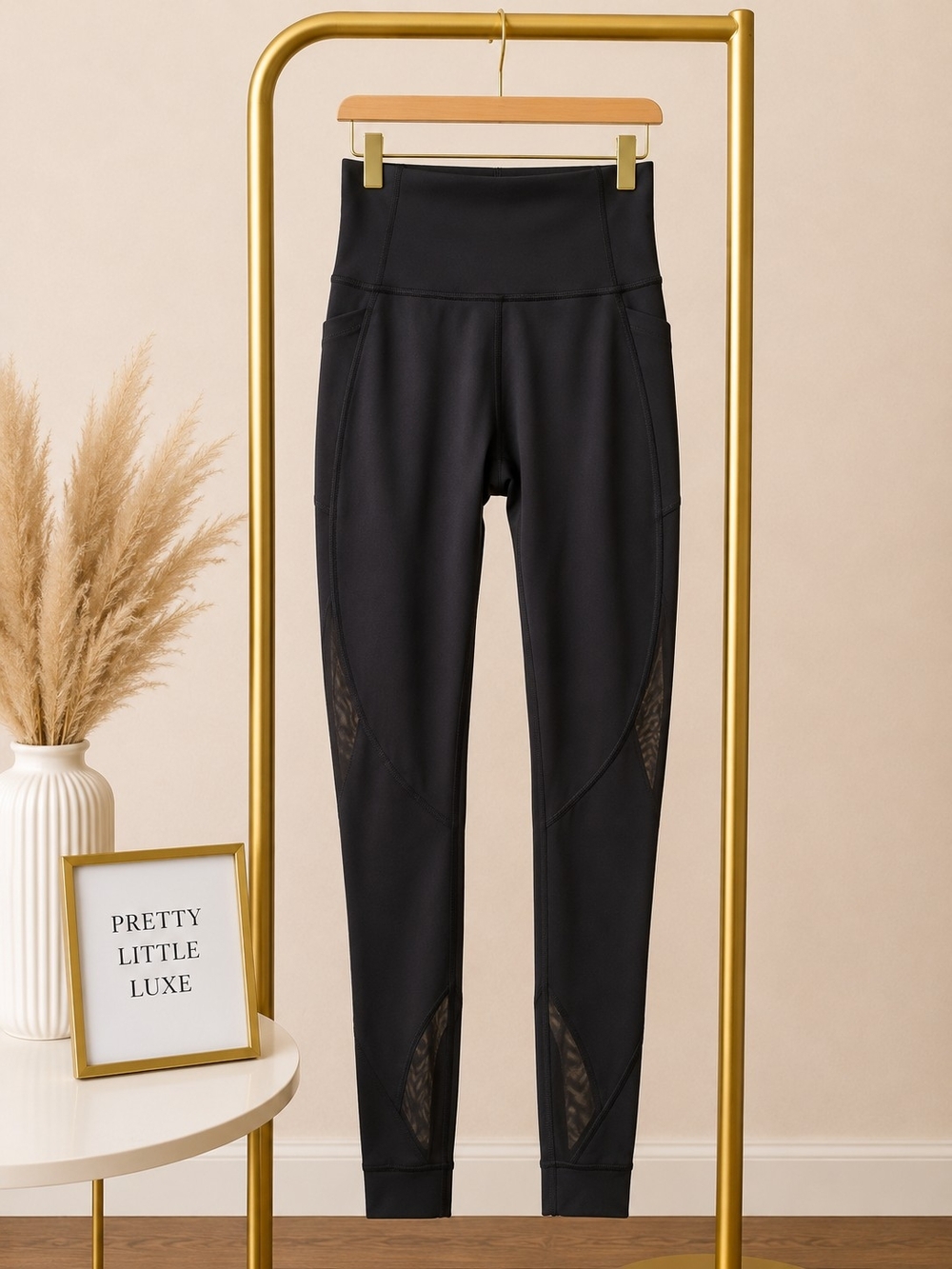 Lululemon Run Smoothy High-Waist Black Mesh Detail Active Leggings 25"